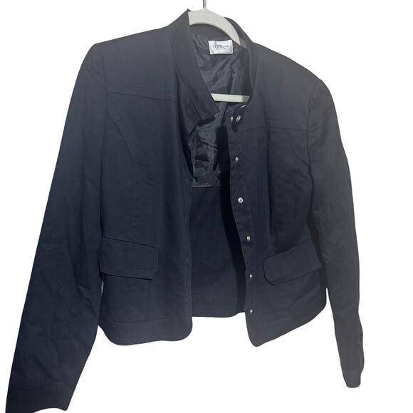 MOTIVI Made in Italy Black Military Jacket cropped snap front womens sz 12 - Picture 4 of 9